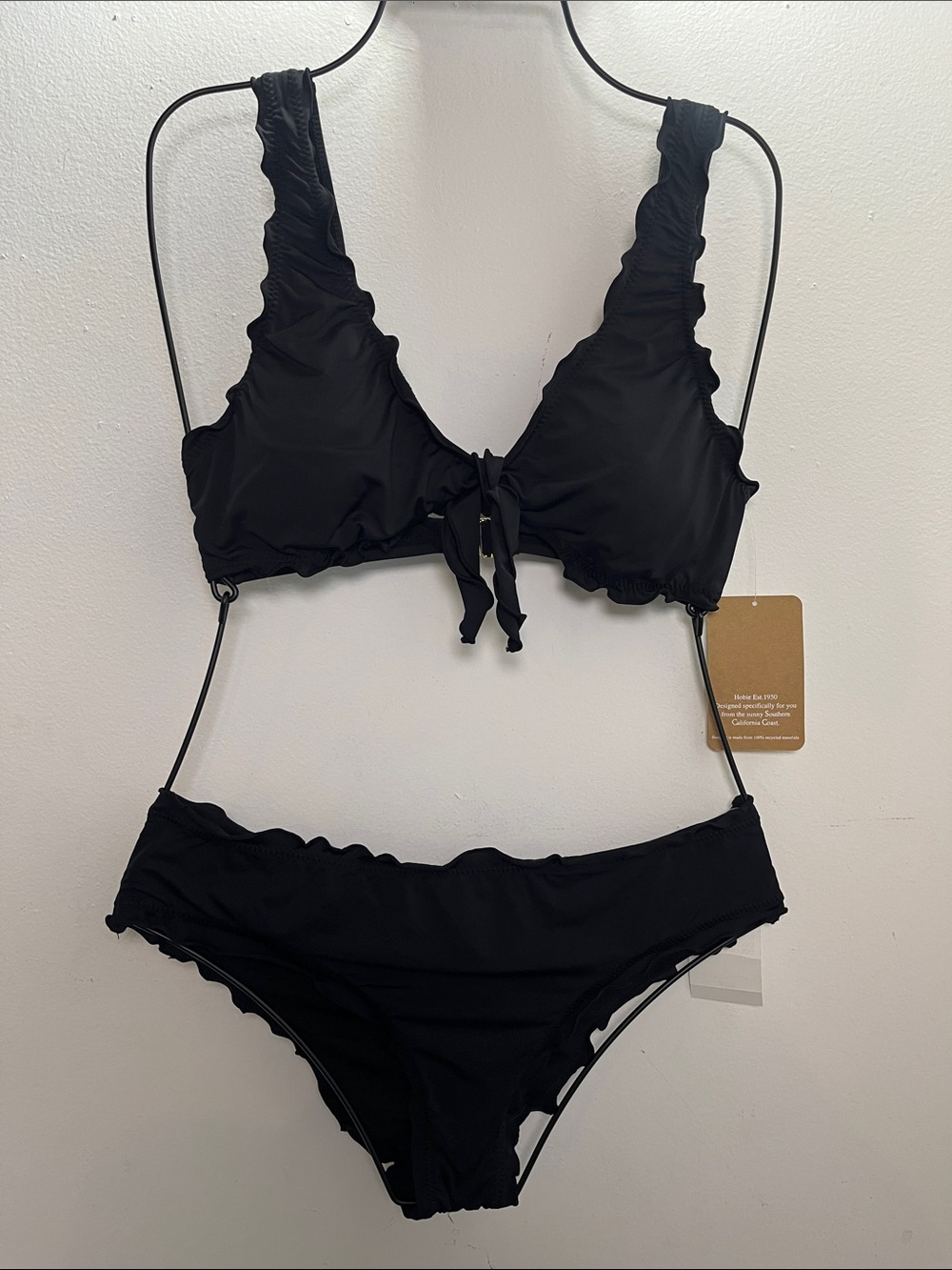 Hobie Black Two Piece Bikini Set Ruffle Tie Front Women's Size Medium NWT